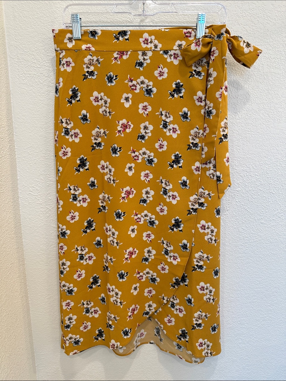 Ann Taylor Factory Mustard Floral Wrap Midi Skirt